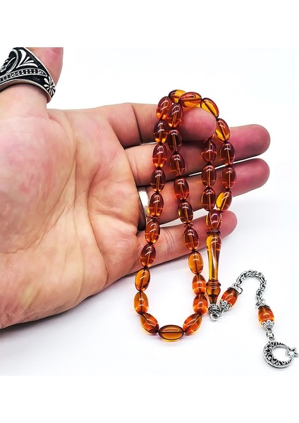 Şeffaf Turuncu Renkte Sıkma Ateş Kehribar Tesbih indirimleri