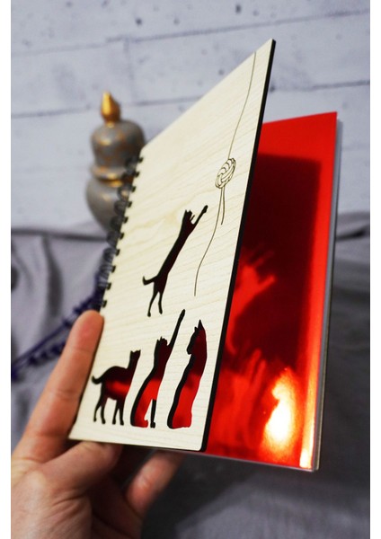Kedi Desenli Ahşap Kapaklı Defter - Çizgisiz Defter - Günlük - Ajanda-Hediyelik-A5 Anı Defteri fiyatları