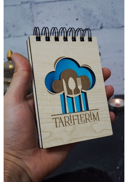 Mutfak Temalı Ahşap Kapaklı Not Defteri - Mini Defter - Cep Defteri - Benim Listem