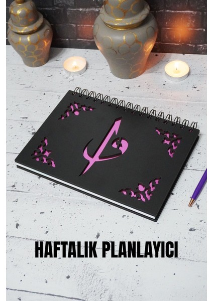 Elif Vav Siyah Ahşap Plan Defteri - Tarihsiz Ajanda - Haftalık Planlayıcı - A5