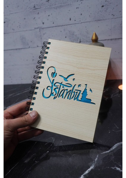 Istanbul Temalı Ahşap Kapaklı Defter - Kareli Defter - Ajanda - Okul Defteri (A5 - 120 Sayfa) modelleri