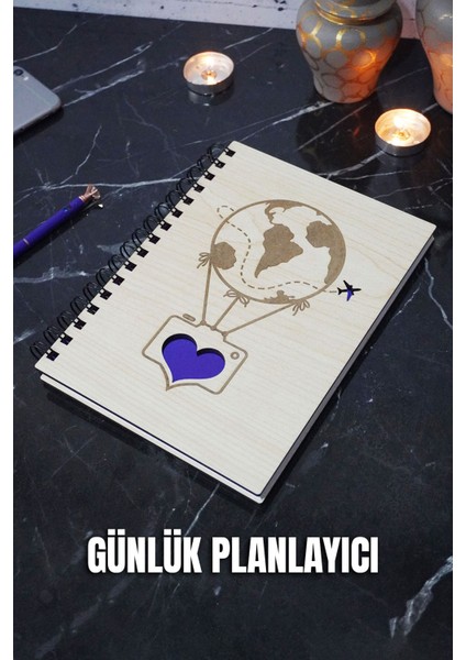 Balon Tasarım Ahşap Plan Defteri - Süresiz Ajanda - Günlük Planlayıcı (Tarihsiz Planlama Defteri) A5