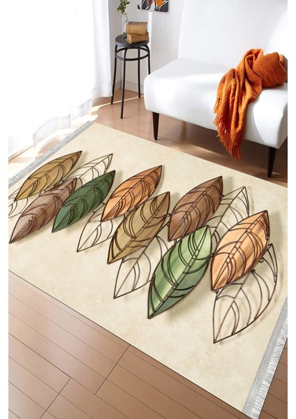 Tüy Desenli Vintage Yıkanabilir Halı Kilim Kaymaz Tabanlı Yolluk Dot Tabanlı Halı 2162A