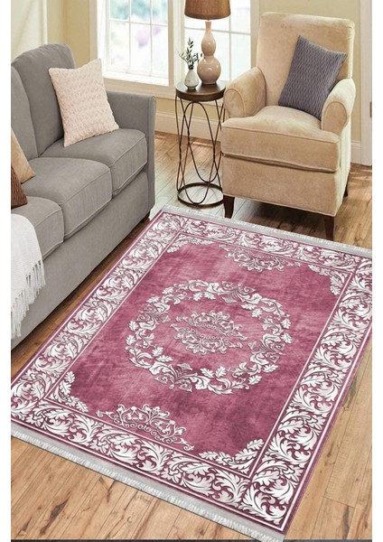 Klasik Desenli Bordo Makinede Yıkanabilir Kilim Kaymaz Dot Tabanlı Oturma Odası Halısı 3027C fırsatları