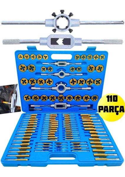 110 Parça Pafta Takımı Tin Dişli Kesme Aleti Seti, Kılavuz M2-18