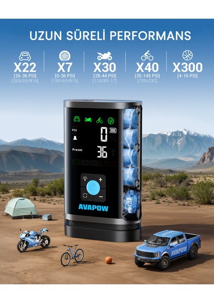Jp3 16000MAH 3000A Bitmiş Aküyü Çalıştıran & Lastik Şişirme Pompalı Jump Starter Taşınabilir Akü Takviye Kiti (POWERBANK-PD30W + LCD + LED Işık)