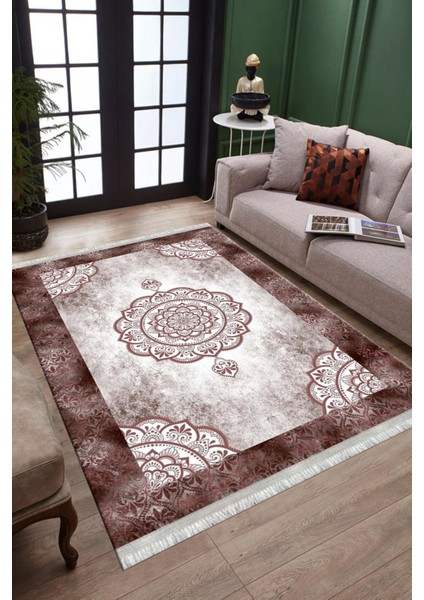 Bordo Göbekli Desen Kaymaz Taban Halı Makinede Yıkanabilir Kilim Dot Tabanlı Halı 3019C fırsatları