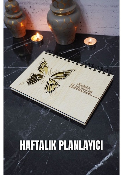 Kelebek Ahşap Plan Defteri - Tarihsiz Ajanda - Haftalık Planlayıcı - A5 - Süresiz Planlama Defteri