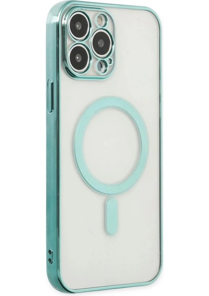 iPhone 14 Pro Max Kılıf Magneticsafe Lazer Silikon - Haki Yeşil