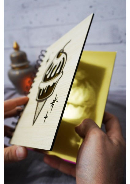 Dondurma Desenli Ahşap Kapaklı Defter - Noktalı Defter - Ajanda - Okul Defteri (A5 - 120 Sayfa) fiyatları