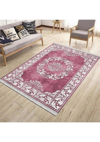 Klasik Desenli Bordo Makinede Yıkanabilir Kilim Kaymaz Dot Tabanlı Oturma Odası Halısı 3027C fiyatları