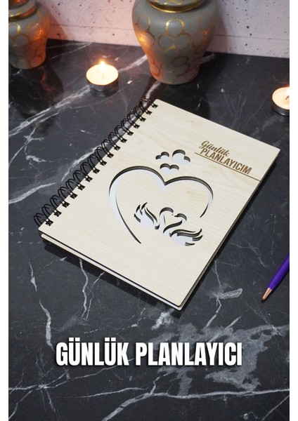 A5 Kuğu Aşk Tasarım Ahşap Kapak Günlük Planlayıcı Defter - Tarihsiz Ajanda-Süresiz Planlama Defteri fiyatları