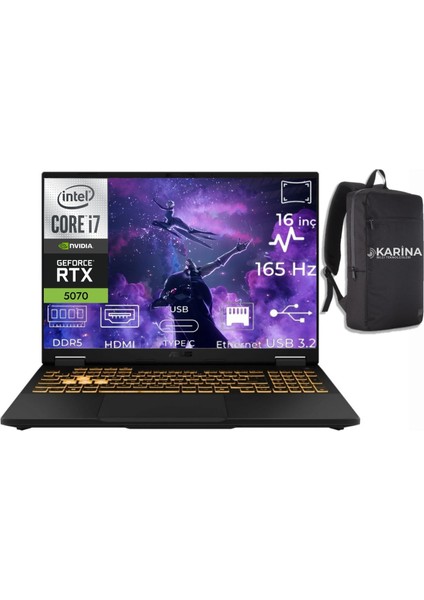 Tuf Gaming F16 I7-14650HX FX608JPR-QT070-27 64GB 4tb+4tb RTX5070 8gb Freedos 16" Wqxga Taşınabilir Bilgisayar fiyatları