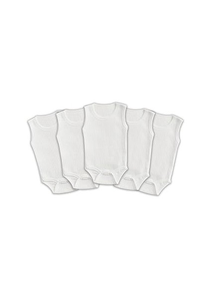 Novibaby 5'li Ribana Bebek Atlet Body Zıbın Raporlu Çıtçıtlı Beyaz 100% Pamuk - Ribana Bebek Body Z