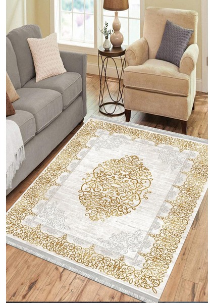 Vintage Motifli Makinede Yıkanabilir Kilim Kaymaz Dot Tabanlı Oturma Odası Halısı 3049A fırsatları