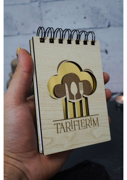 Mutfak Temalı Ahşap Kapaklı Not Defteri - Mini Defter - Cep Defteri - Benim Listem