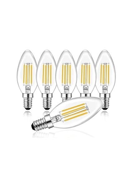 Amberled 6 Adet Buji Ampul 4W Şeffaf Filamet Rustik LED Ampul – E14 Duy, 3200K Güışığı Işık - Cata