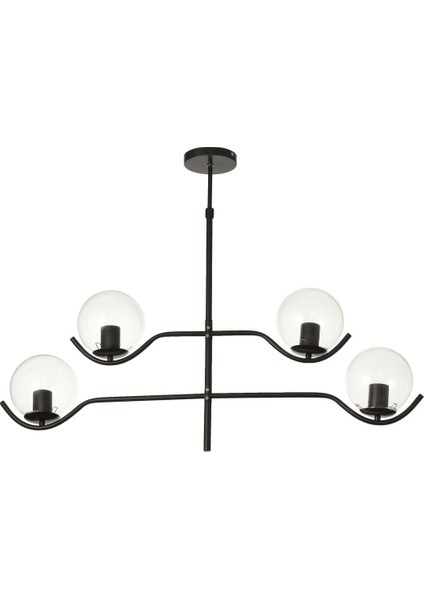 Ranya 4 Lü Şeffaf Camlı Salon Oturma Odası Modern Kollu Avize - (SİYAH) modelleri
