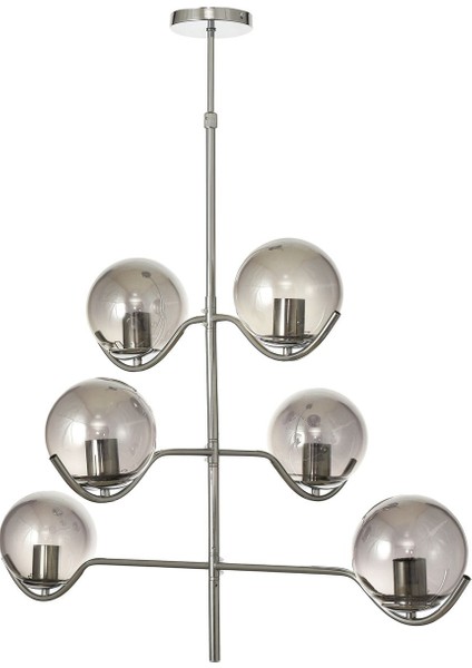 Ranya 6 Lı Füme Camlı Salon Oturma Odası Modern Kollu Avize - (KROM KAPLAMA) modelleri
