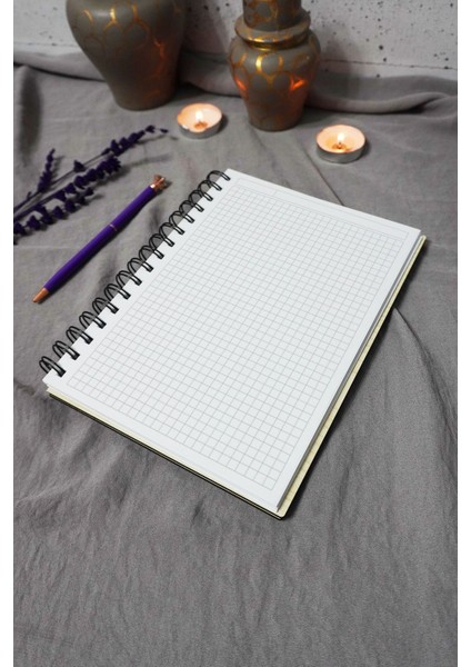 Çiçek Desenli Ahşap Kapaklı Defter - Kareli Defter - Ajanda - Okul Defteri (A5 - 120 Sayfa)