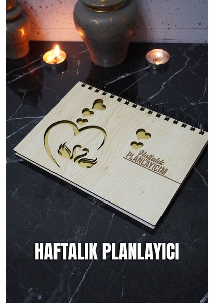 Kuğu Aşk Ahşap Plan Defteri - Tarihsiz Ajanda - Haftalık Planlayıcı (Süresiz Planlayıcı) A5