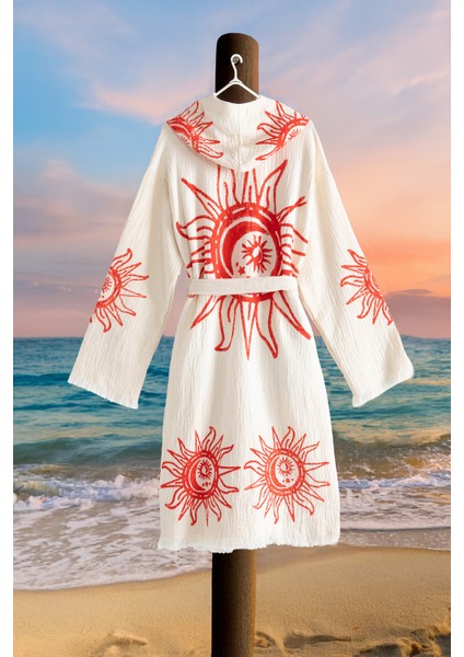 Organik %100 Pamuk Kapşonlu Sabalık Bornoz Plaj Elbisesi - Heliona V1 - S/m