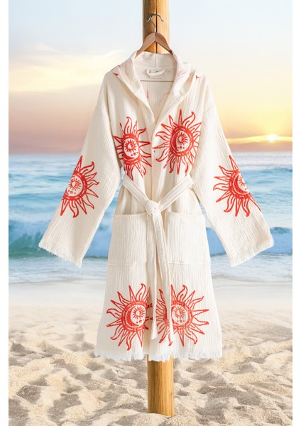 Organik %100 Pamuk Kapşonlu Sabalık Bornoz Plaj Elbisesi - Heliona V1 - S/m fiyatları