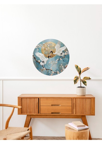 , Japon Tarzı, Turna Kuşu Figürlü ve Çiçek Desenli, Cam, Duvar Sticker, 50X50CM