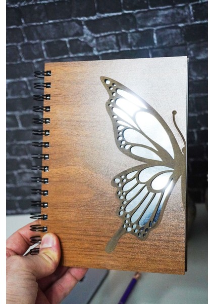 A5 Yarım Kelebek Tasarım Ahşap Kapak Günlük Planlayıcı Defter - Süresiz Ajanda (Tarihsiz Planlayıcı) modelleri