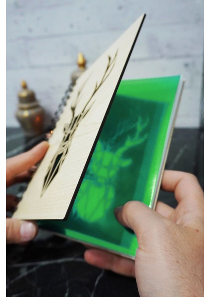 Geyik Figürlü Ahşap Kapaklı Defter - Çizgisiz Defter - Günlük - Ajanda- A5 Anı Defteri fiyatları