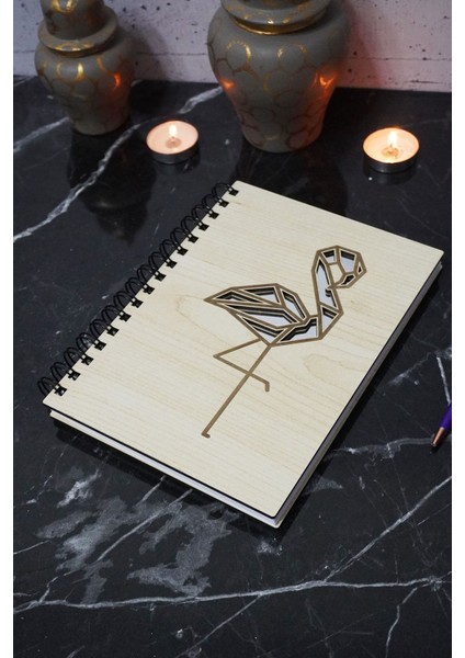 Flamingo Figürlü Ahşap Kapaklı Defter - Çizgisiz Defter - Günlük - Ajanda- A5 Anı Defteri modelleri