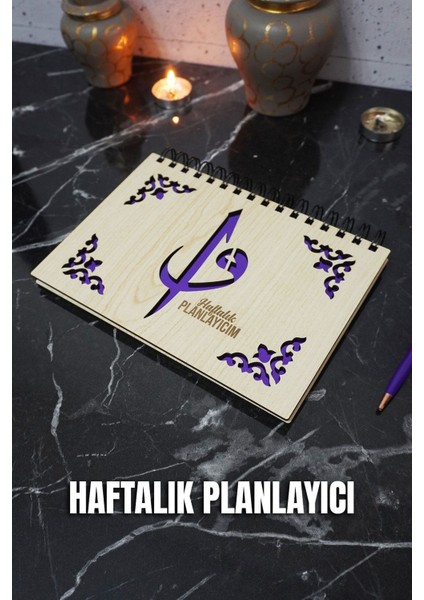 Elif Vav Tasarım Ahşap Plan Defteri - Tarihsiz Ajanda - Haftalık Planlayıcı (Süresiz Planlayıcı) A5