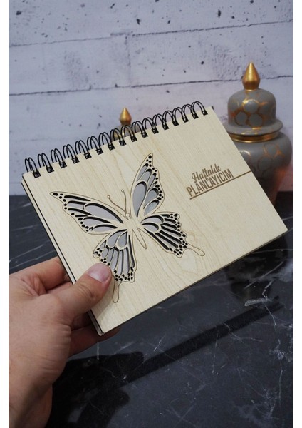 Kelebek Ahşap Plan Defteri - Tarihsiz Ajanda - Haftalık Planlayıcı - A5 - Süresiz Planlama Defteri