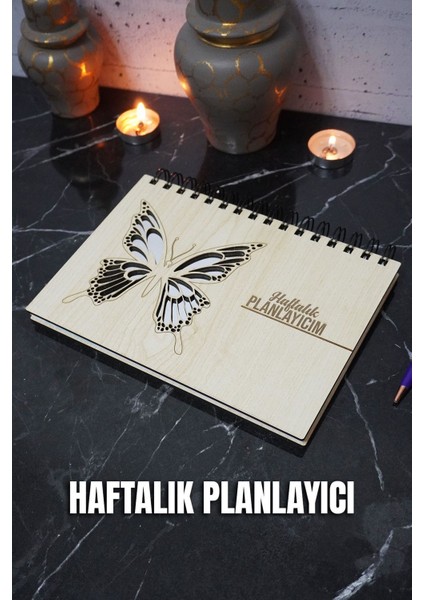 Kelebek Ahşap Plan Defteri - Tarihsiz Ajanda - Haftalık Planlayıcı - A5 - Süresiz Planlama Defteri fiyatları