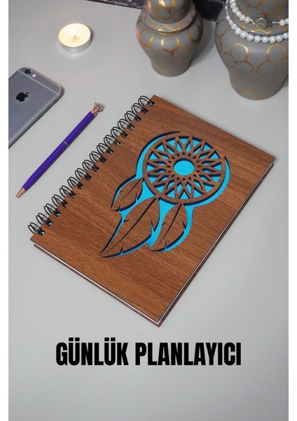 Rüya Kapanı Ahşap Kapak Günlük Planlayıcı Defter - Tarihsiz Ajanda (Ceviz) A5 - Süresiz Planlayıcı