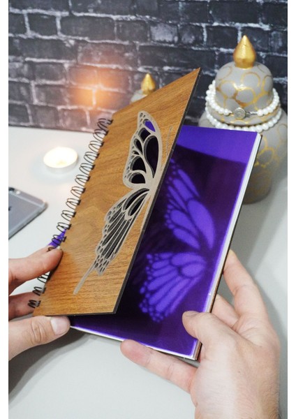 A5 Yarım Kelebek Tasarım Ahşap Kapak Günlük Planlayıcı Defter - Süresiz Ajanda (Tarihsiz Planlayıcı) fiyatları