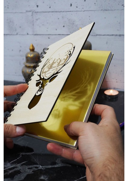 Geyik Figürlü Ahşap Kapaklı Defter - Çizgisiz Defter -Günlük - A5 Anı Defteri fiyatları