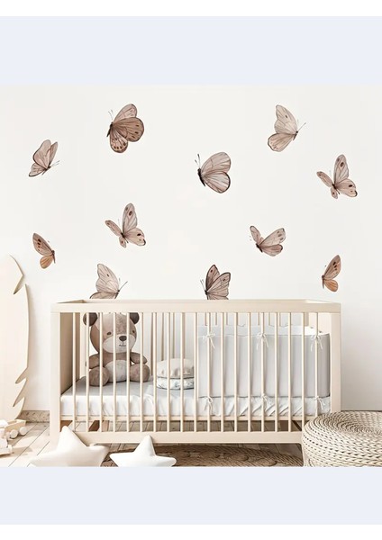 , Soft Kahverengi Tonlarda Kelebekler, Bebek, Çocuk Odası, Duvar, Dolap, Sticker Seti 25 x 100 cm fiyatları