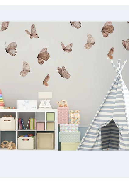 , Soft Kahverengi Tonlarda Kelebekler, Bebek, Çocuk Odası, Duvar, Dolap, Sticker Seti 25 x 100 cm modelleri