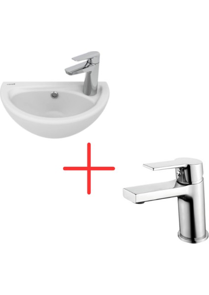 Oval Lavabo 23X40 cm Beyaz ve Luna Lavabo Bataryası (TP040+LN1500)