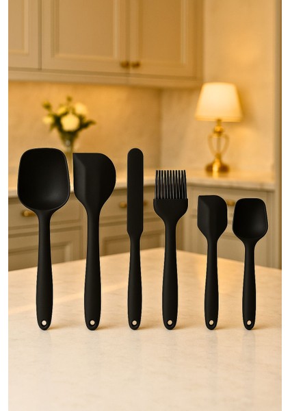 6’lı Siyah Isıya Dayanıklı Silikon Mutfak Spatula Seti