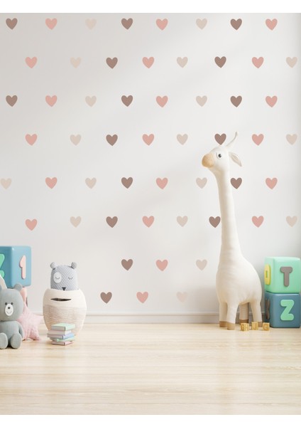 , Pastel Kahve Renklerde, Çocuk Odası, Kalp Desenli, Duvar Sticker, 5cm 105 Ad. 3,5cm 72 Adet fiyatları