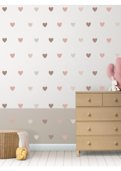, Pastel Kahve Renklerde, Çocuk Odası, Kalp Desenli, Duvar Sticker, 5cm 105 Ad. 3,5cm 72 Adet indirimleri