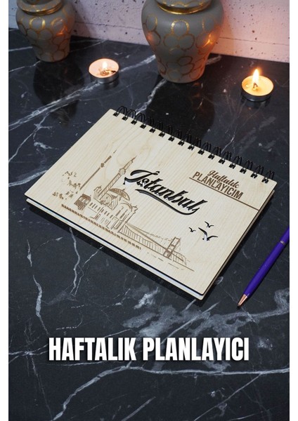 Istanbul Yazılı Ahşap Tarihsiz Plan Defteri - Süresiz Ajanda - Haftalık Planlayıcı - A5 fiyatları