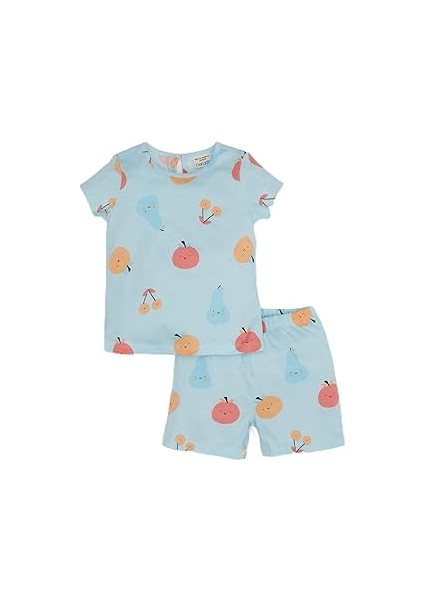 Kız Bebek Pijama Takımı Desenli Kısa Kollu Penye Üst Beli Lastikli Şort