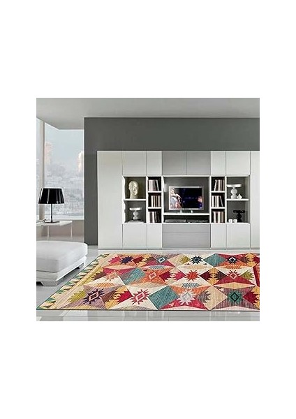 Latte Dizay Rhodo Deseli Pamuk Tabalı Yıkaabile Kaydırmaz Atibakteriyel Salo Halısı 100X200