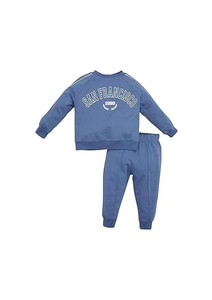 Erkek Bebek 2'li Takım Baskılı Sweatshirt Esnek Belli Eşofman Altı