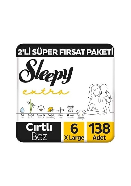 Extra Günlük Aktivite 2'li Fırsat Paketi Bebek Bezi 6 Numara XL 138 Adet