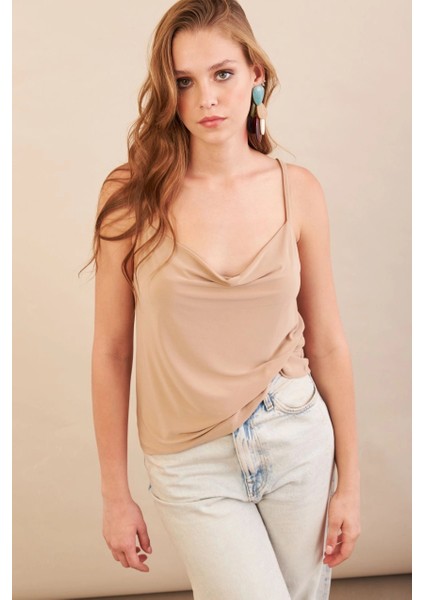 Kadın Vanilya Degaje Yaka Bluz LPP1286-90