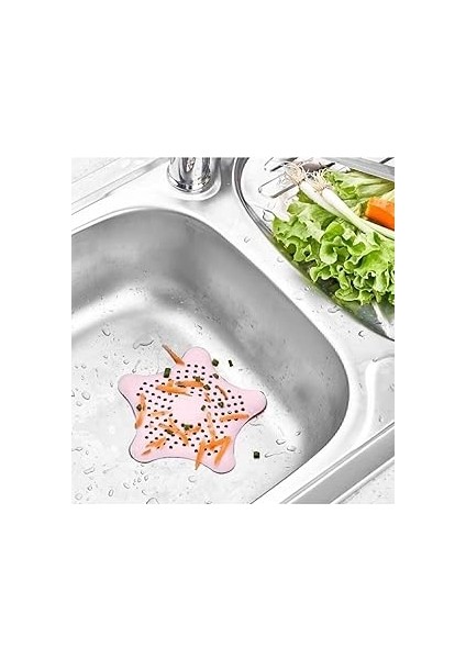 Vatuzlu Siliko Kaymaz Yıldız Lavabo ve Küvet Süzgeci Yıldız Süzgeç Pembe Rek SEA114P